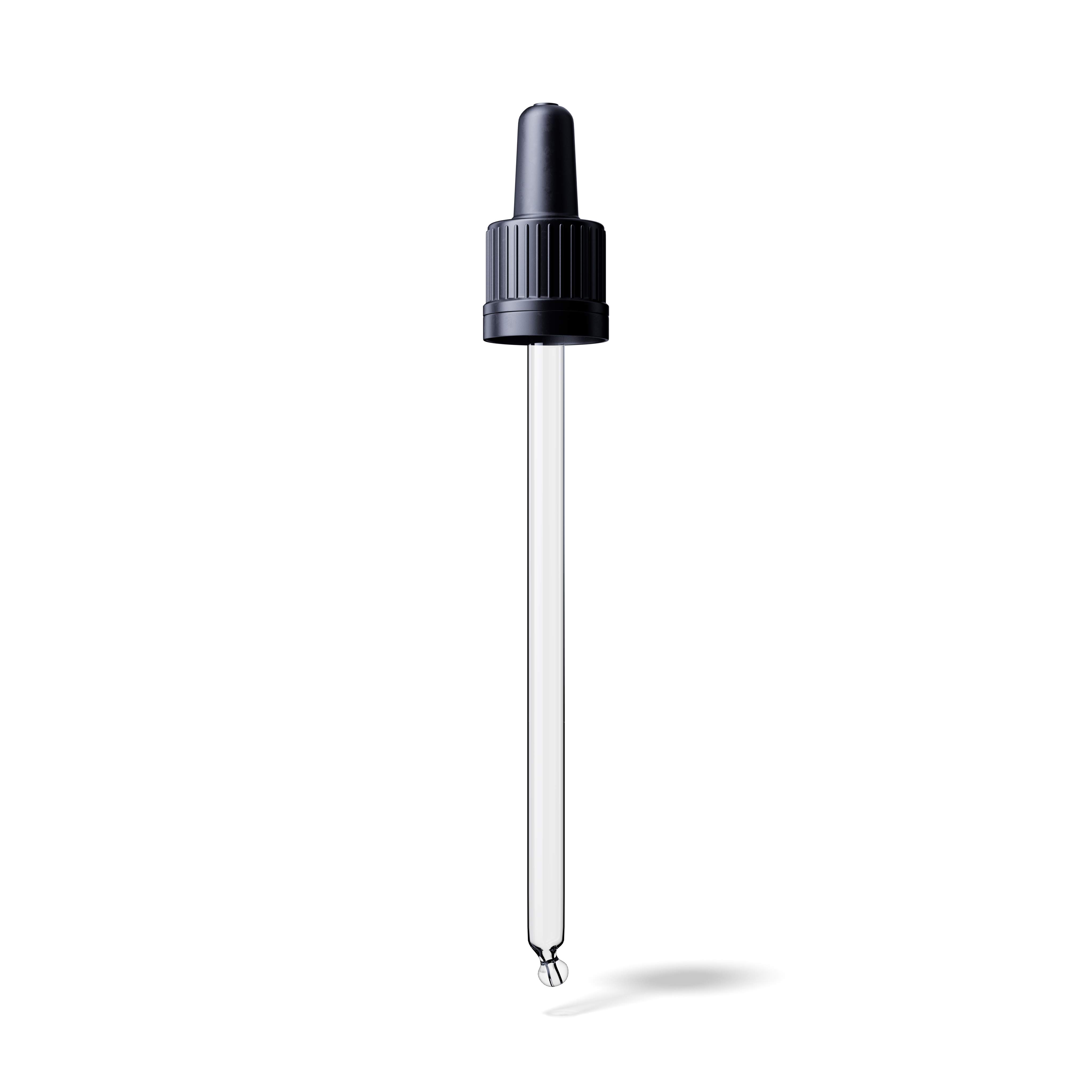 Pipette tamper evident DIN18, II, black, ribbed, bulb TPE, dose 0.7ml, bent ball tip (Orion 100)